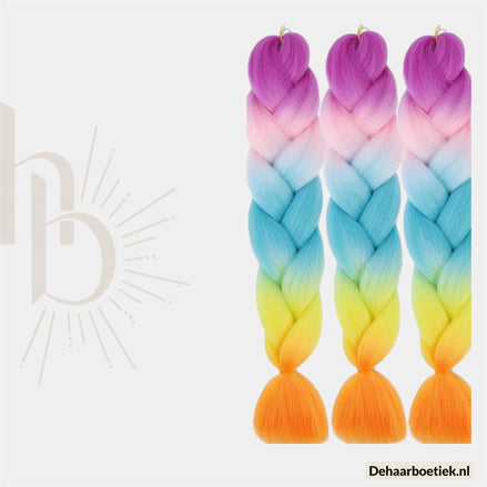 Bundel Deal Regenboog Mix Invlecht Haar 60cm – 3 Stuks