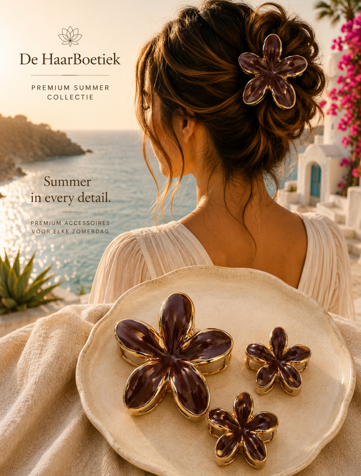 Summer flower haar clip set bruin goud bloem haaraccessoire voor haar - De HaarBoetiek