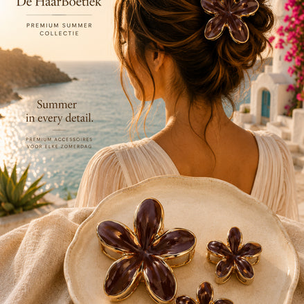 Summer flower haar clip set bruin goud bloem haaraccessoire voor haar - De HaarBoetiek