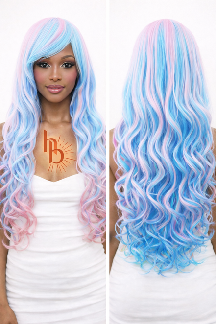 Premium pruik licht blauw slag | De haarboetiek | 65 CM