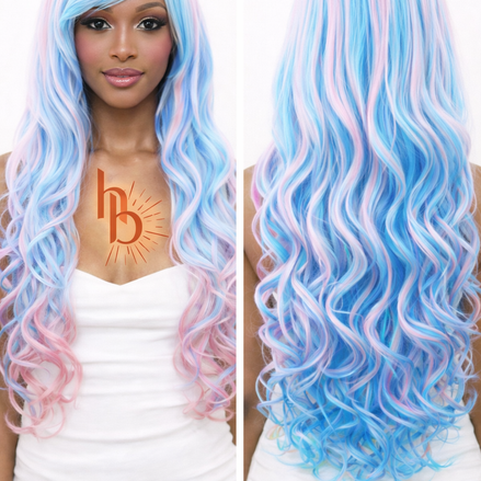 Premium pruik licht blauw slag 65cm voor carnaval en feestlooks - De HaarBoetiek