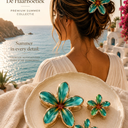 Summer flower haar clip set turquoise bloem haaraccessoire voor zomerlooks - De HaarBoetiek