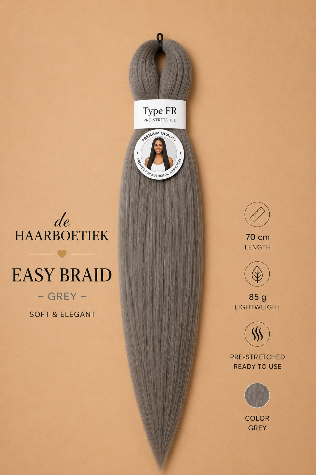 Easy Braid kanekalon vlechthaar grijs 70 cm - De HaarBoetiek