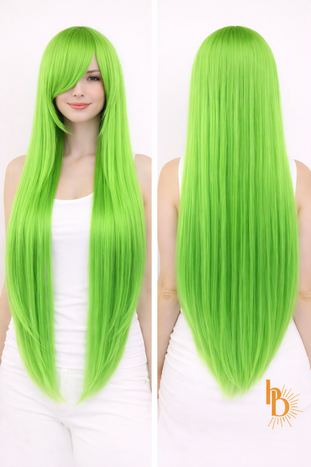 Premium dames pruik fel groen 80cm voor carnaval en feestlooks - De HaarBoetiek
