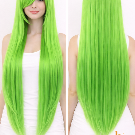 Premium dames pruik fel groen 80cm voor carnaval en feestlooks - De HaarBoetiek