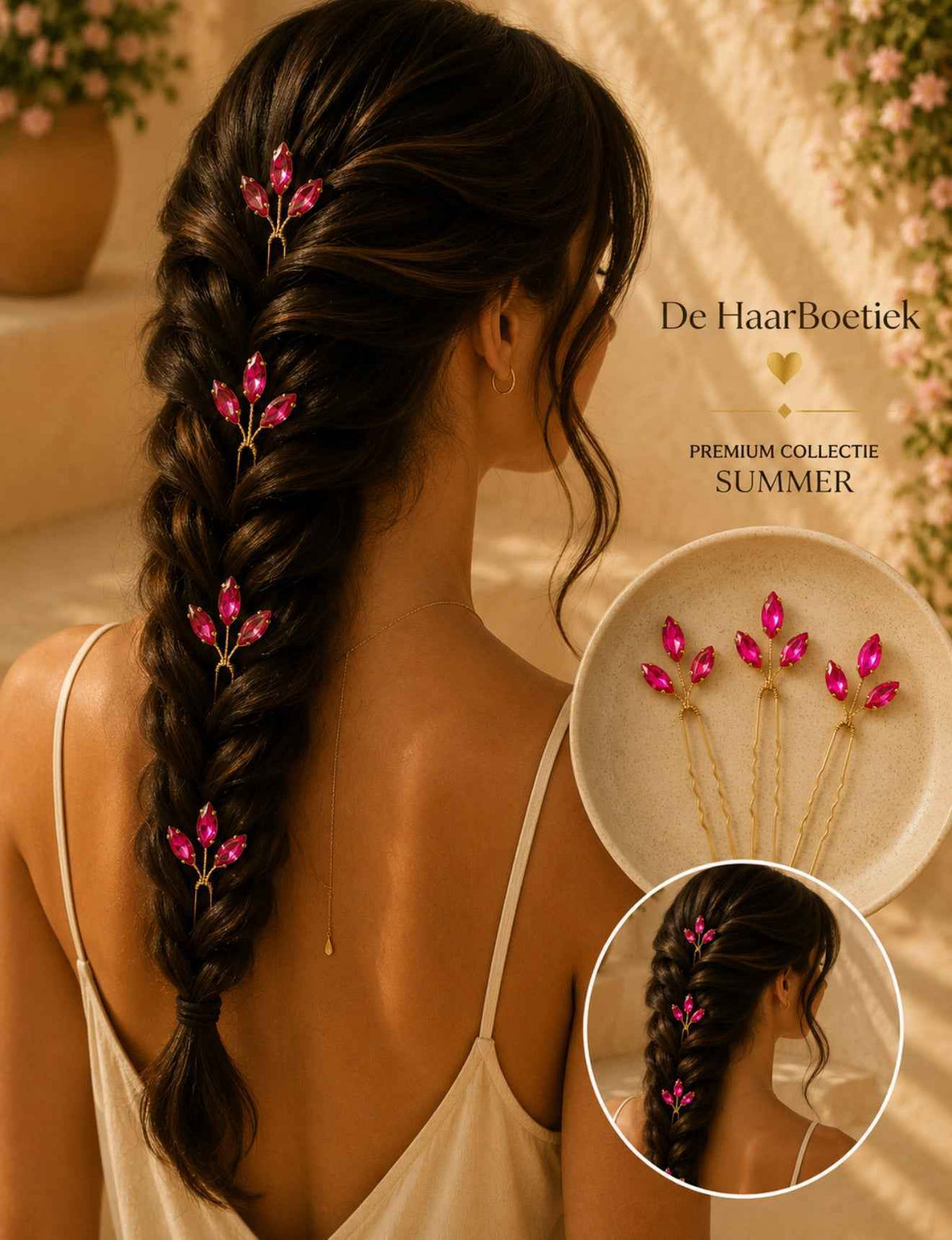 Summer strass haarspelden roze haaraccessoire - De HaarBoetiek