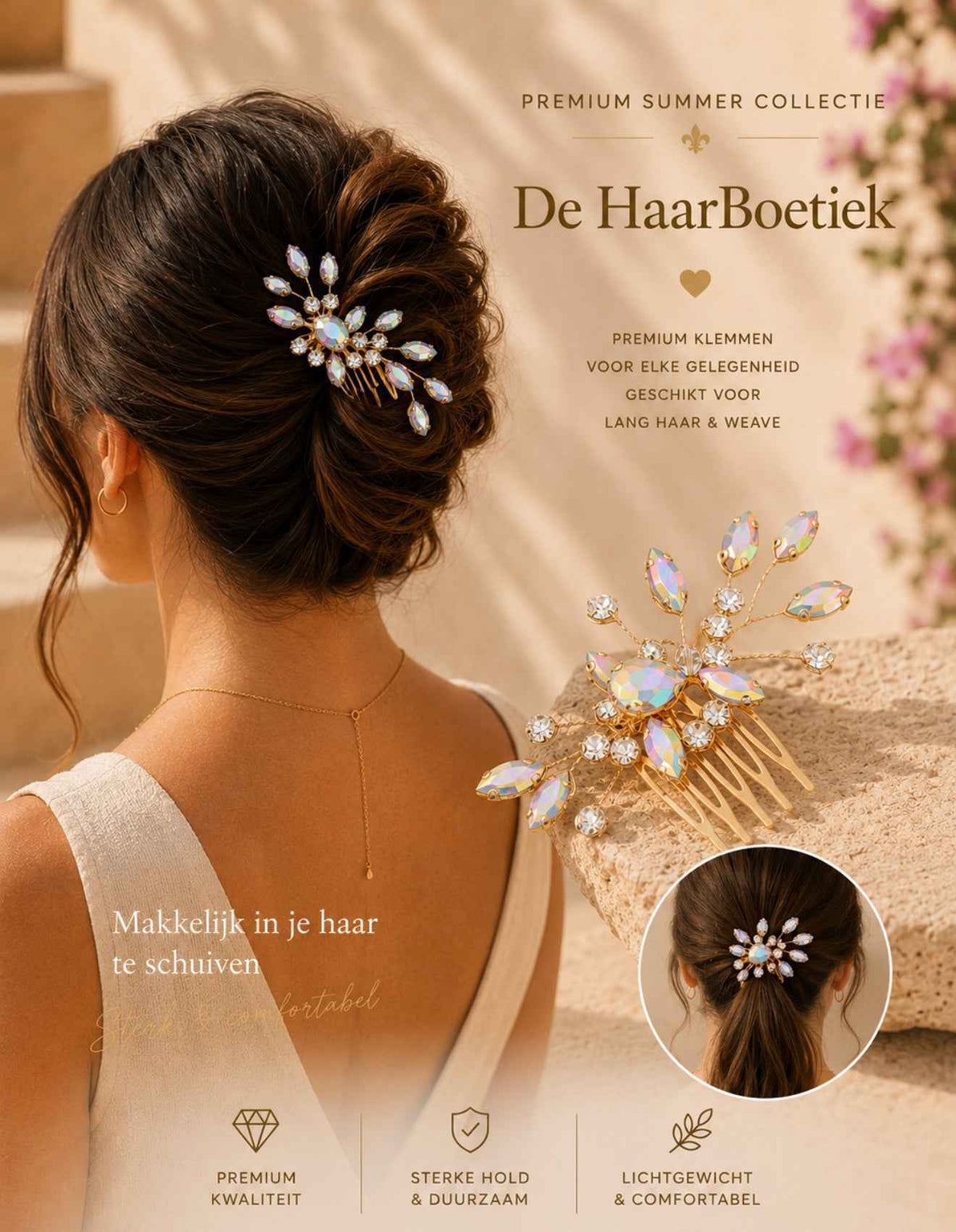 Summer sparkle strass haarkam shimmer goud haaraccessoire - De HaarBoetiek