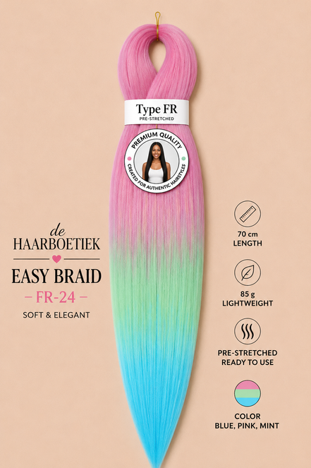 Easy braid regenboog roze - groen - blauw