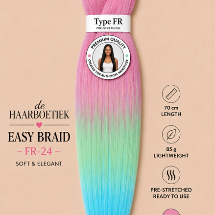 Easy braid invlechthaar regenboog roze, groen en blauw