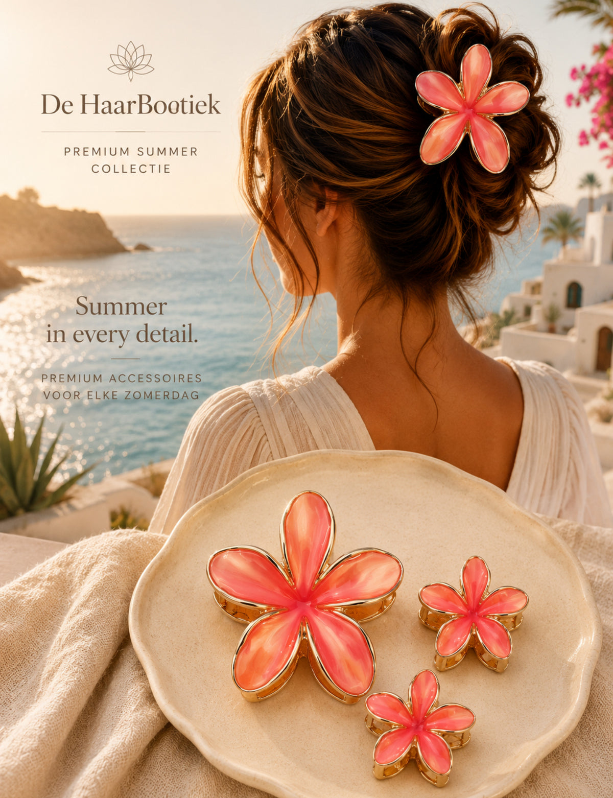 Summer flower haar clip set koraal bloem haaraccessoire voor haar - De HaarBoetiek