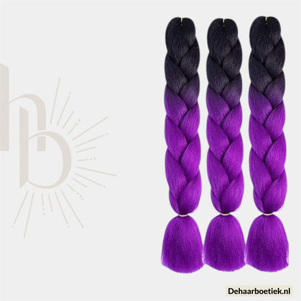 Bundel Deal Ombre Zwart Paars Invlecht Haar 60cm – 3 Stuks