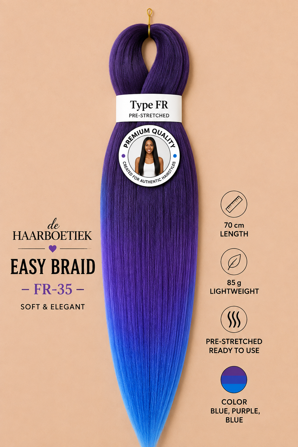 Easy braid ombre paars - blauw