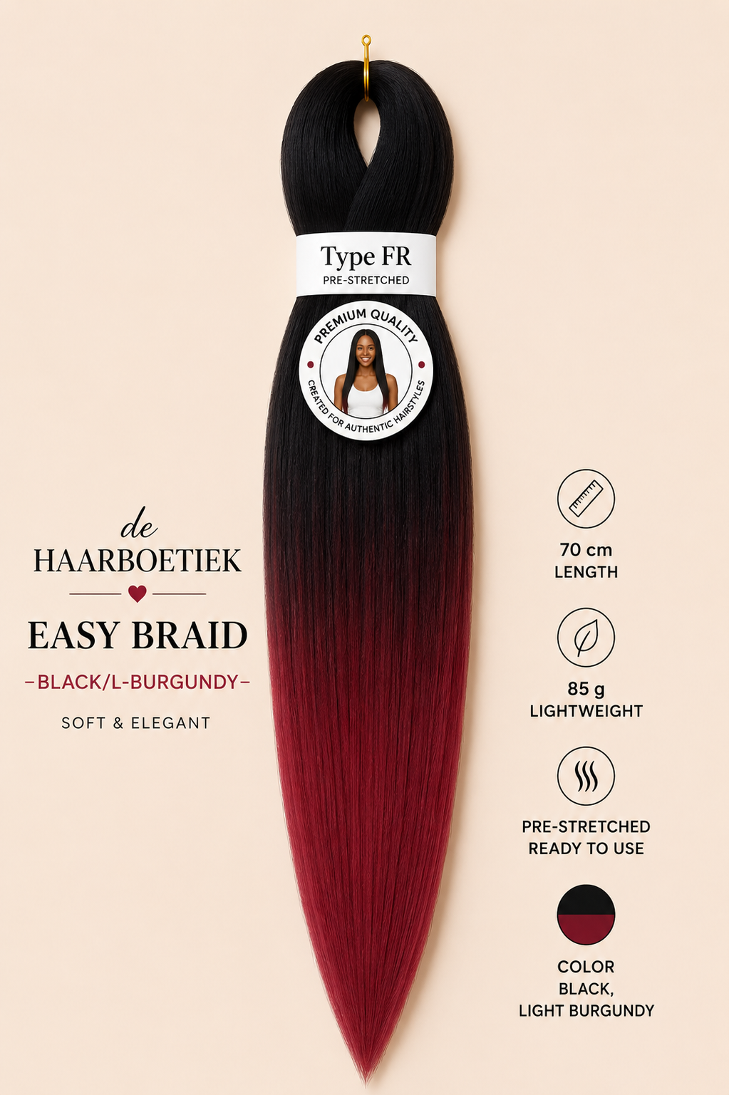Easy Braid kanekalon vlechthaar zwart wijnrood ombre 70 cm - De HaarBoetiek