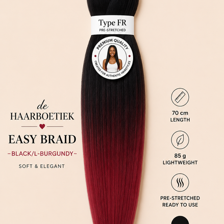 Easy braid invlechthaar zwart-wijnrood ombre