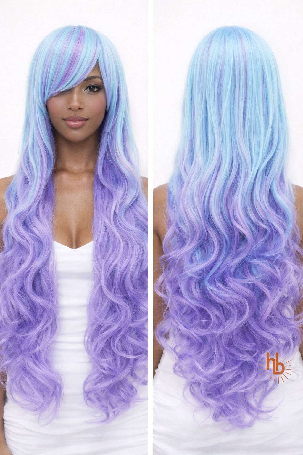 Premium dames pruik lila - licht blauw slag | De haarboetiek | 65 CM