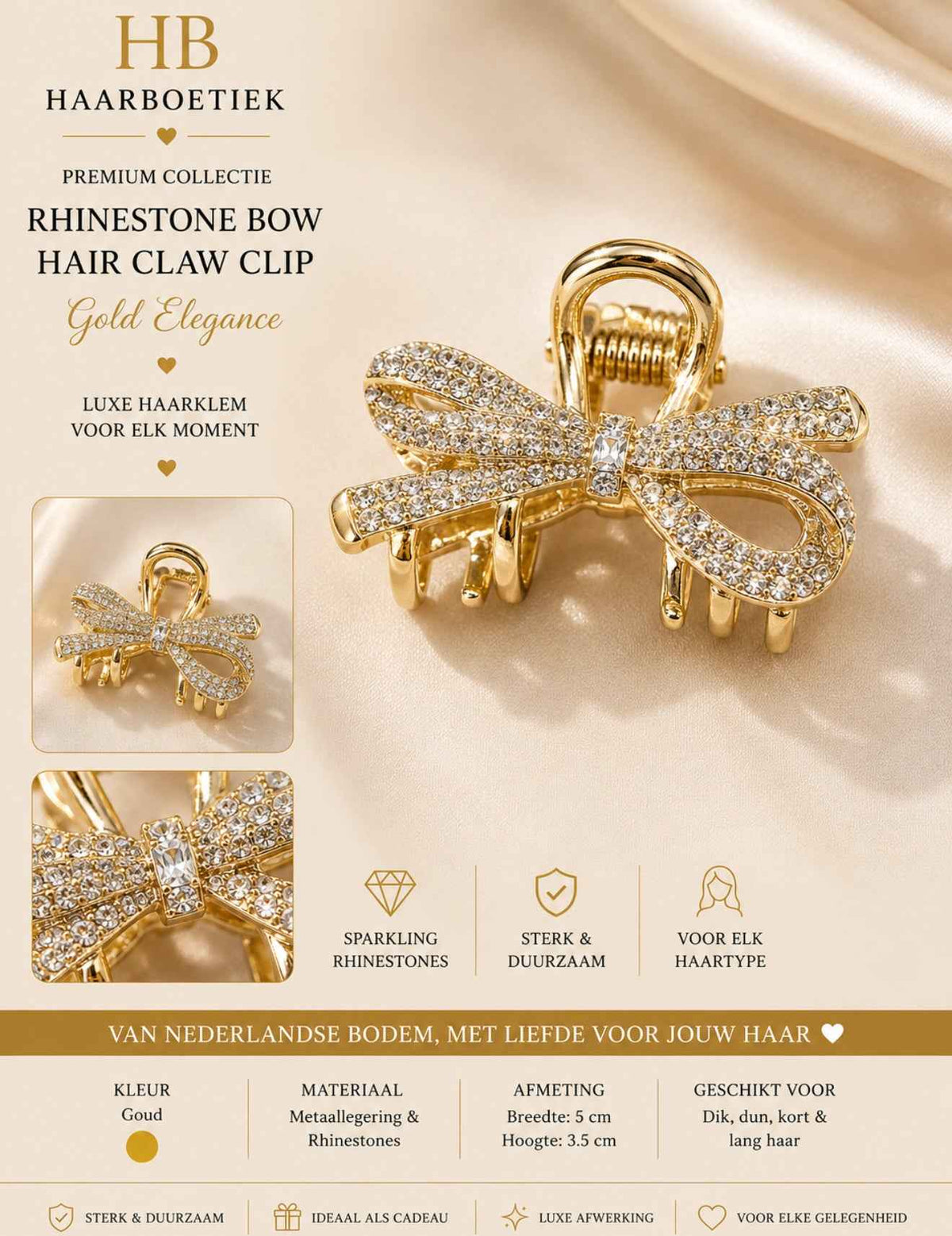 Strik haarklem diamant goud haaraccessoire - De HaarBoetiek