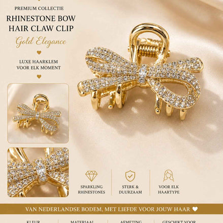 Diamant haarklem strik goud glitter accessoire voor feestlooks - De HaarBoetiek