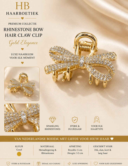 Diamant haarklem strik goud