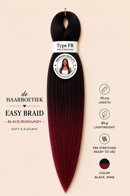 Easy braid zwart - burgundy