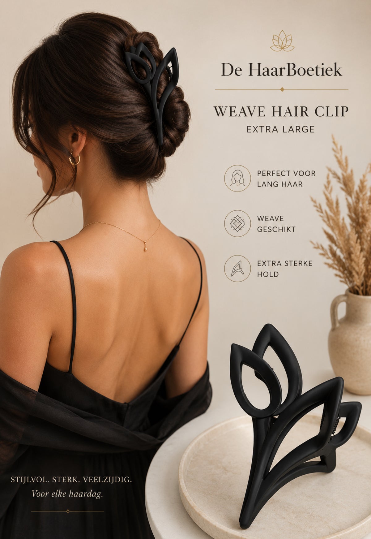 Weave haarclip XL zwart blad haaraccessoire - De HaarBoetiek