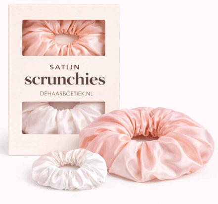 Srunchie duo pack zalm roze - wit - silk