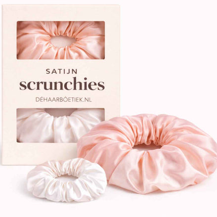 Srunchie duo pack zalm roze - wit - silk