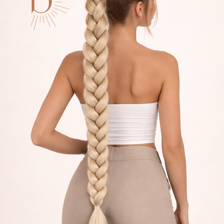 XL premium vlechtstaart blond 80cm braid ponytail op elastiek - De HaarBoetiek