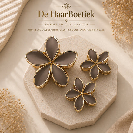 Summer Flower haar clip set donker taupe - goud