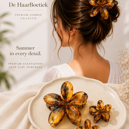 Summer flower haar clip set marble bruin haaraccessoire voor braids - De HaarBoetiek