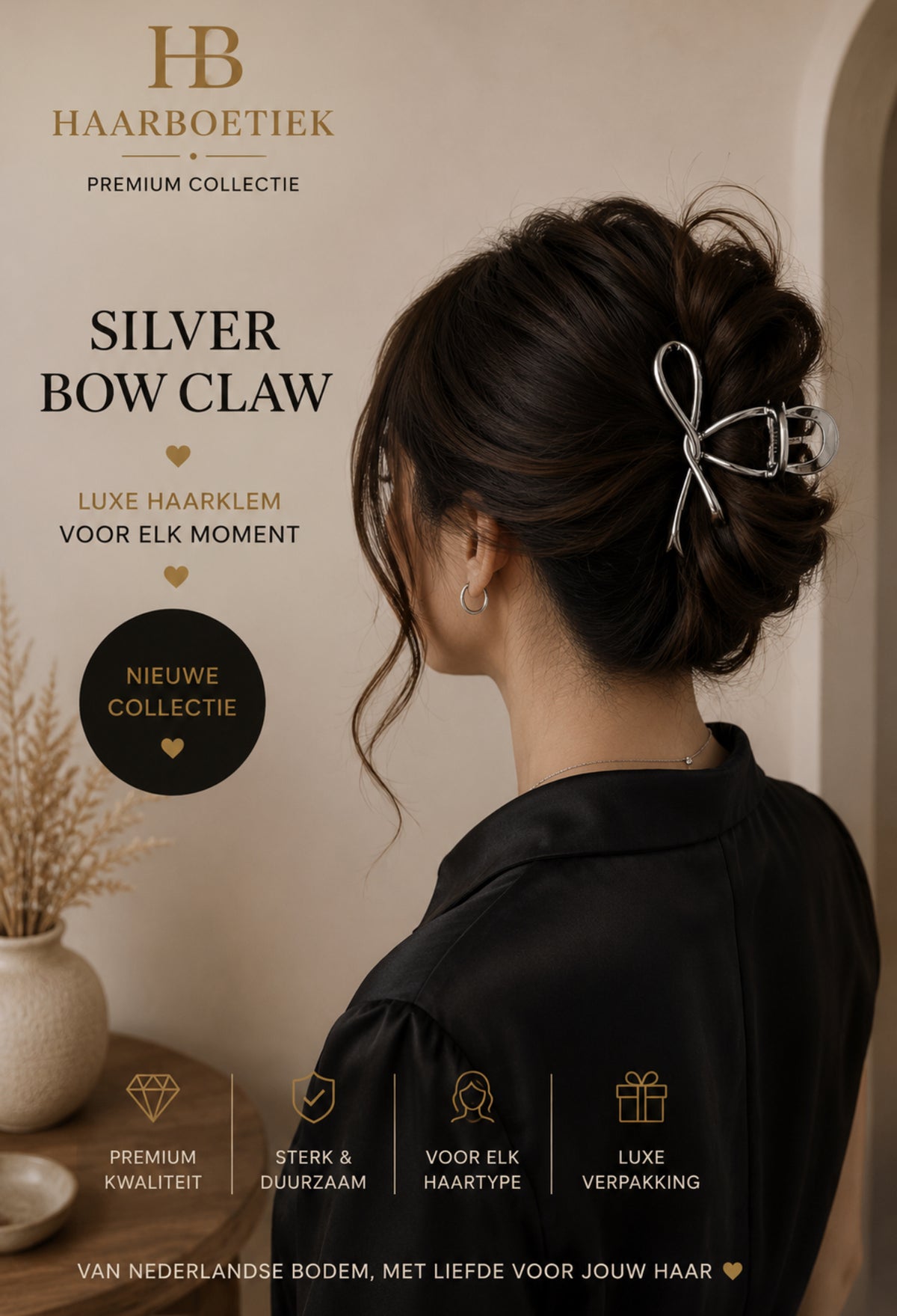 Strik haarklem zilver haaraccessoire - De HaarBoetiek