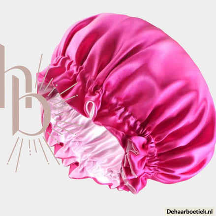 Dubbelzijdige luxe satijnen slaapmuts roze - Alles voor gezond haar  De haarboetiek