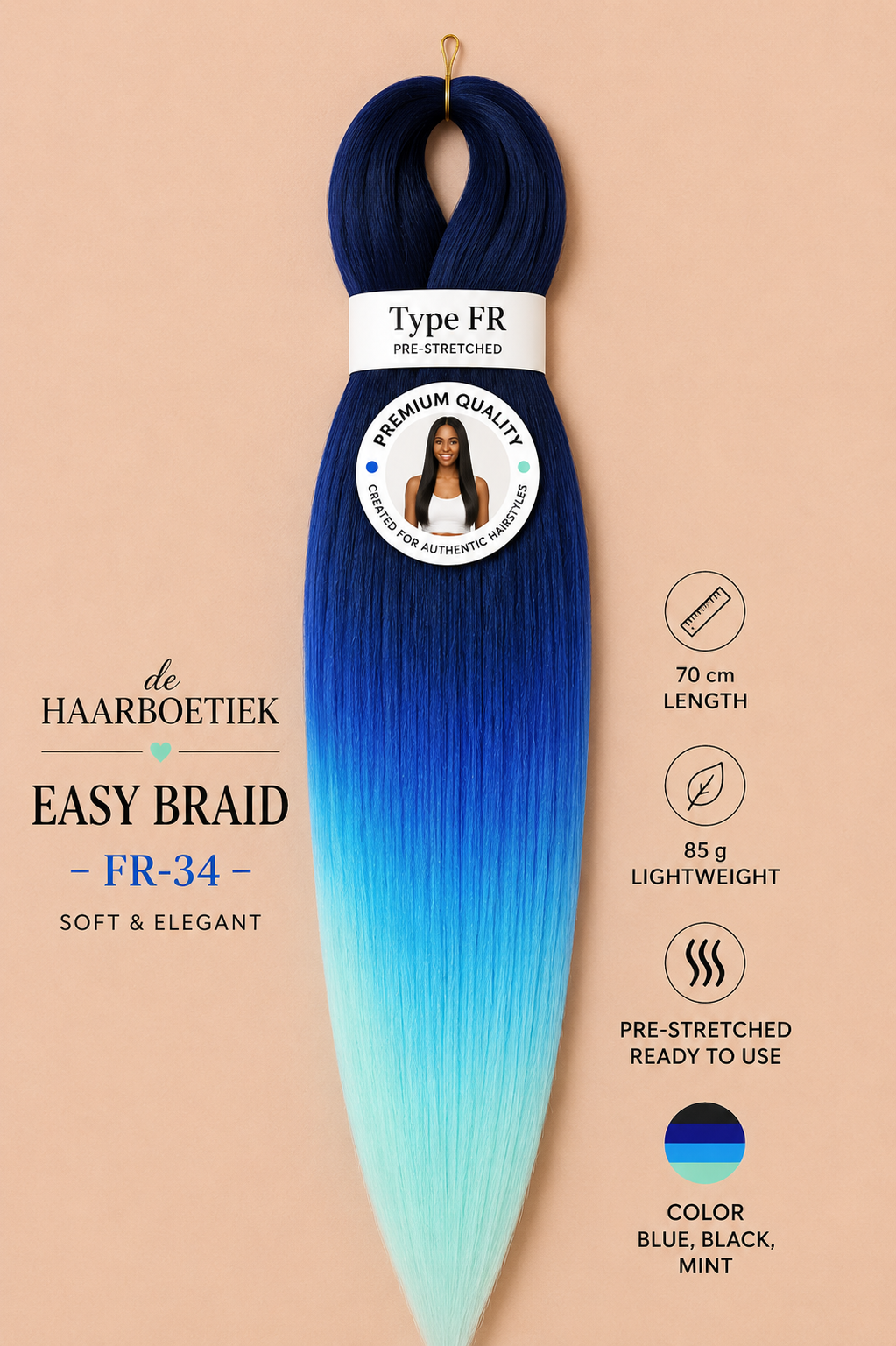 Easy braid ombre blauw - licht blauw