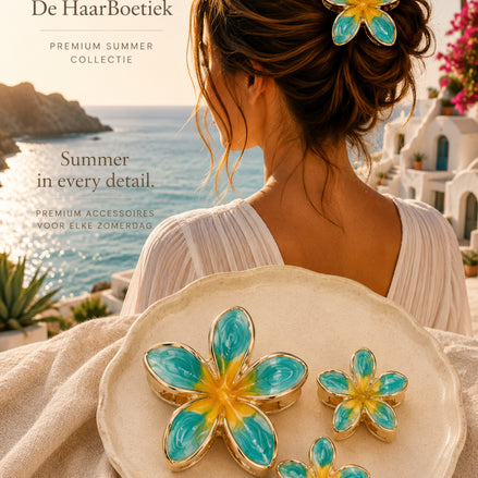 Summer flower haar clip set teal geel bloem haaraccessoire voor haar - De HaarBoetiek