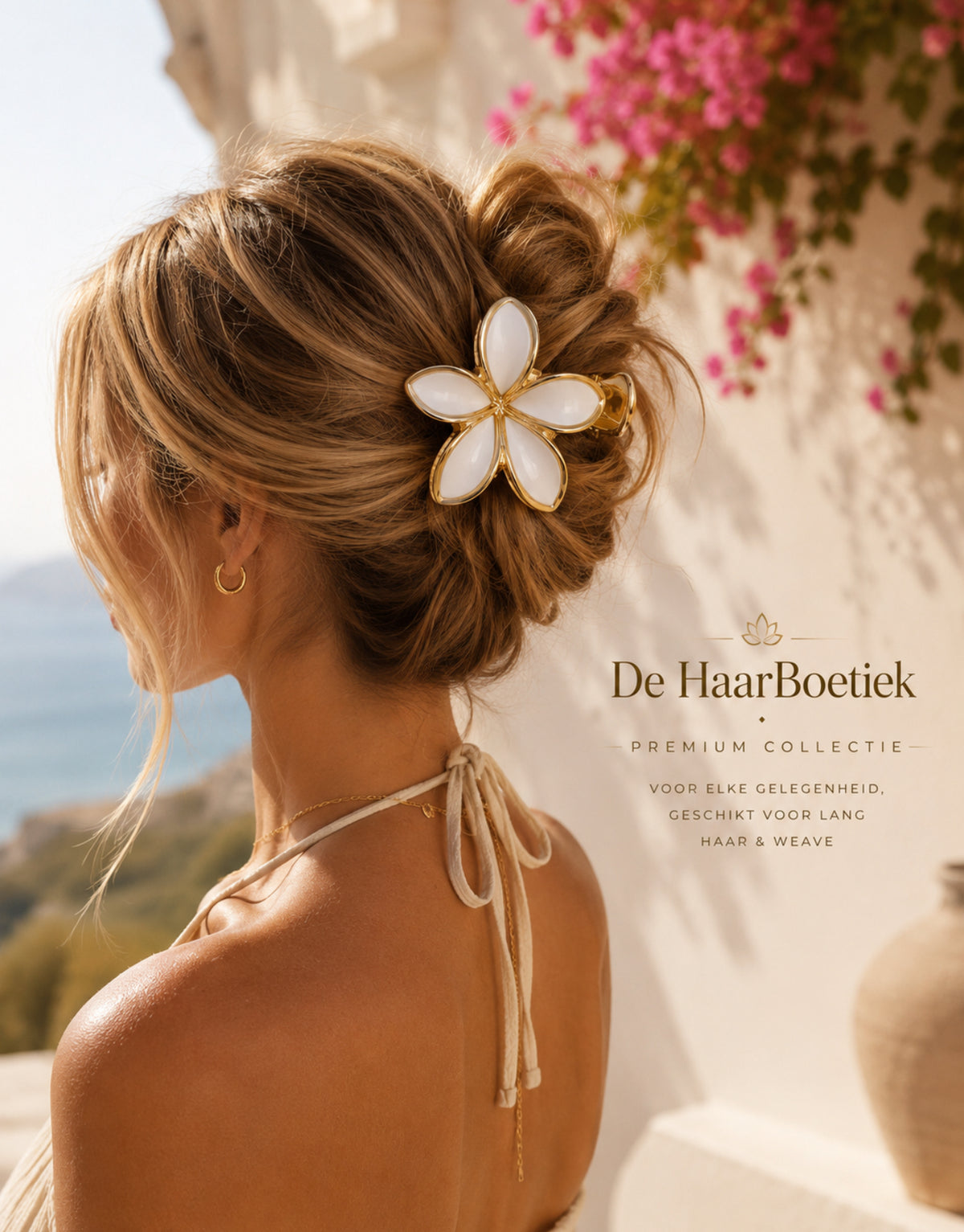 Summer flower haarclip set goud wit haaraccessoire – foto 1 - De HaarBoetiek