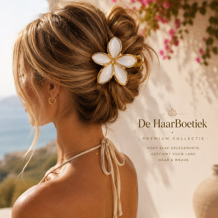 Summer flower haar clip set goud wit bloem haaraccessoire voor haar - De HaarBoetiek