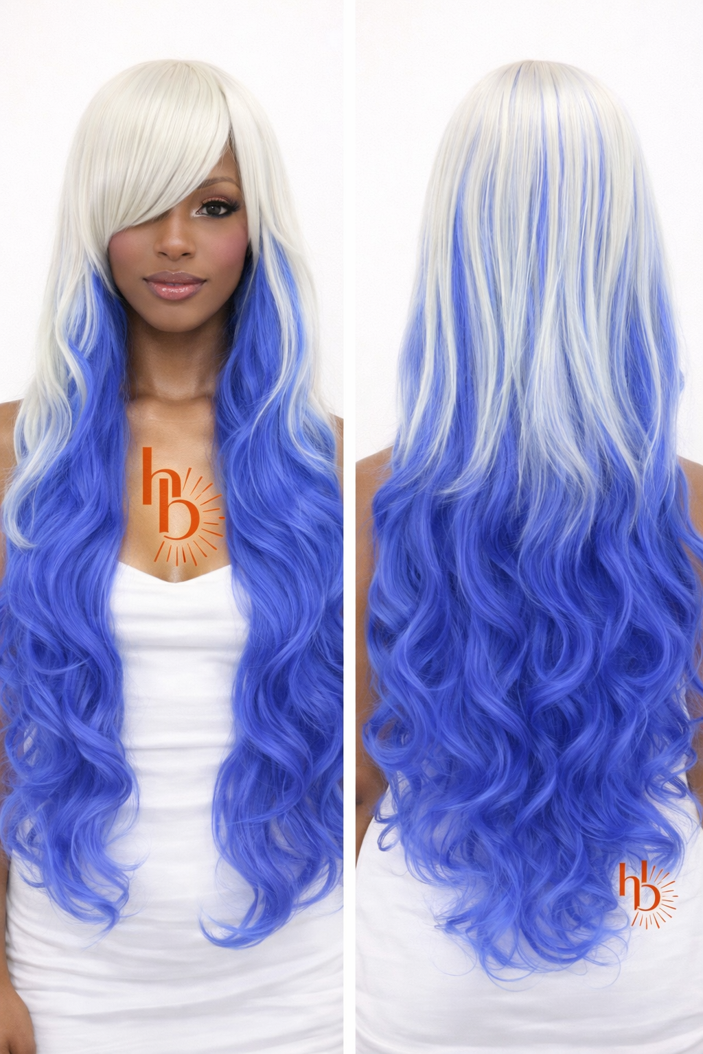 Premium dames pruik wit blauw slag 65cm voor carnaval - De HaarBoetiek