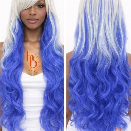 Premium dames pruik wit blauw slag 65cm voor carnaval - De HaarBoetiek