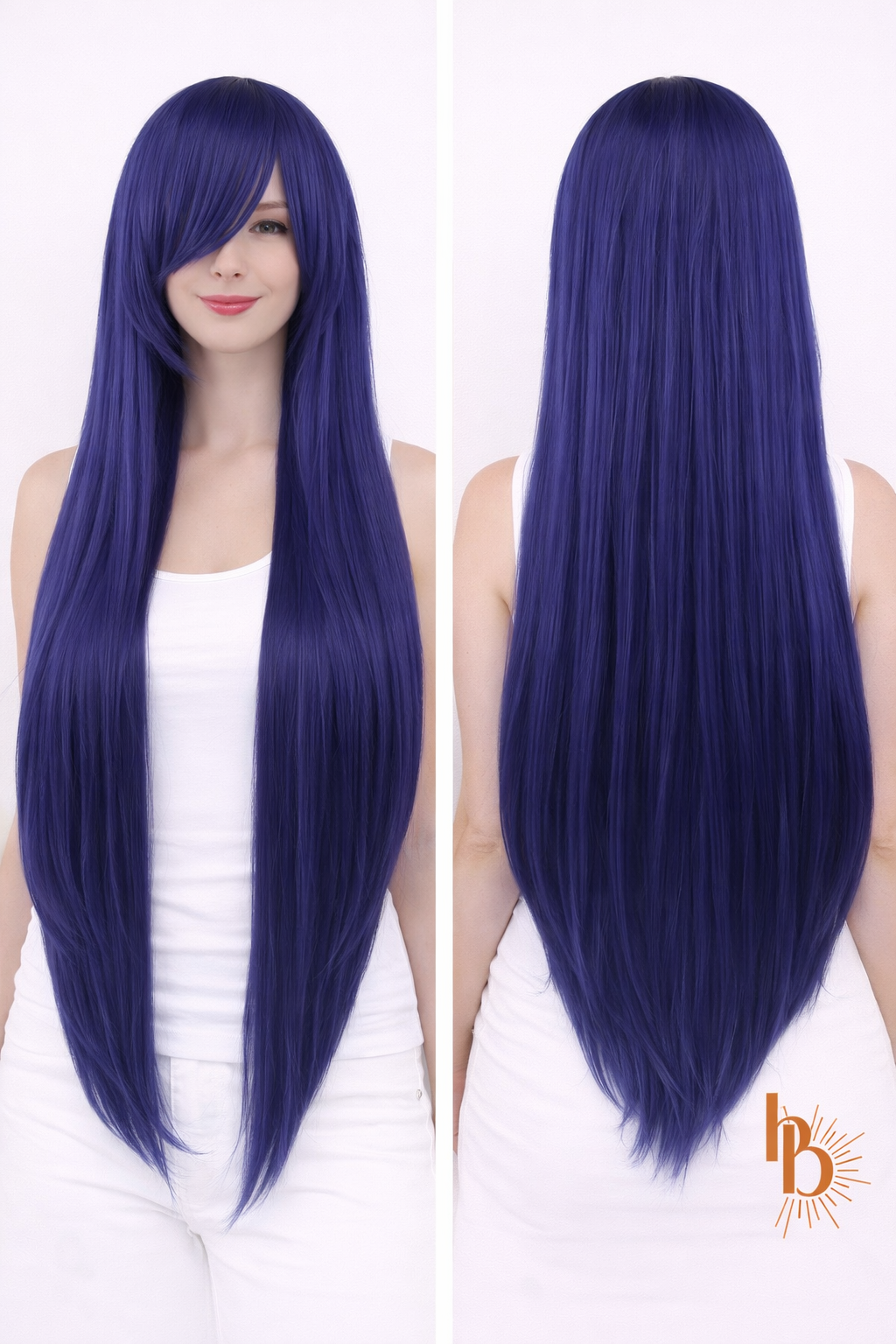Dames pruik donker blauw stijl 80cm voor carnaval en feestlooks - De HaarBoetiek