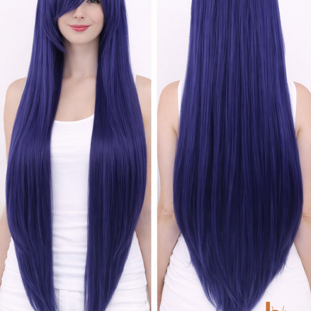 Dames pruik donker blauw stijl 80cm voor carnaval en feestlooks - De HaarBoetiek