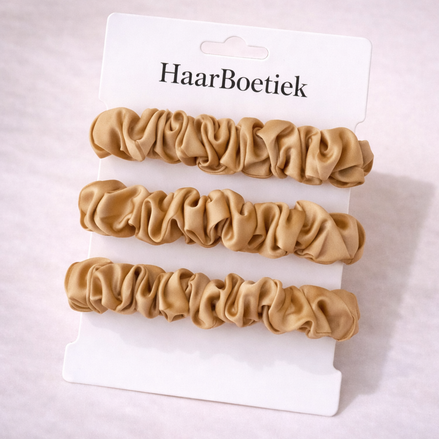 Satijn scrunchies goud 3 stuks - De HaarBoetiek