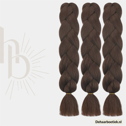Bundel Deal Donker Bruin Invlecht Haar 60cm – 3 Stuks
