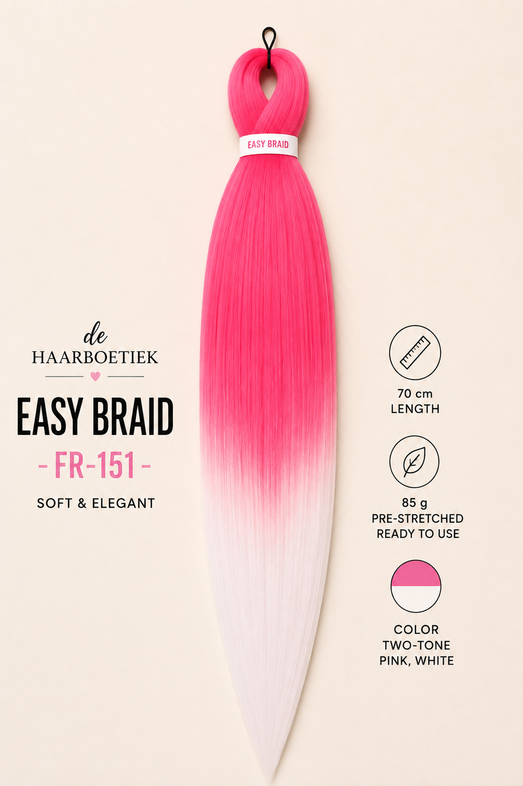 Easy braid invlechthaar neon roze en wit