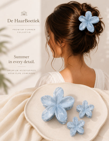 Summer Flower haar clip set marble licht blauw