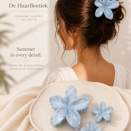 Summer flower haar clip set marble licht blauw haaraccessoire - De HaarBoetiek
