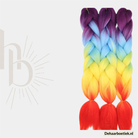 Bundel Deal Regenboog Pride Invlecht Haar 60cm – 3 Stuks