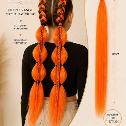 Vlechtstaart op elastiek oranje braid ponytail voor feestlooks - De HaarBoetiek