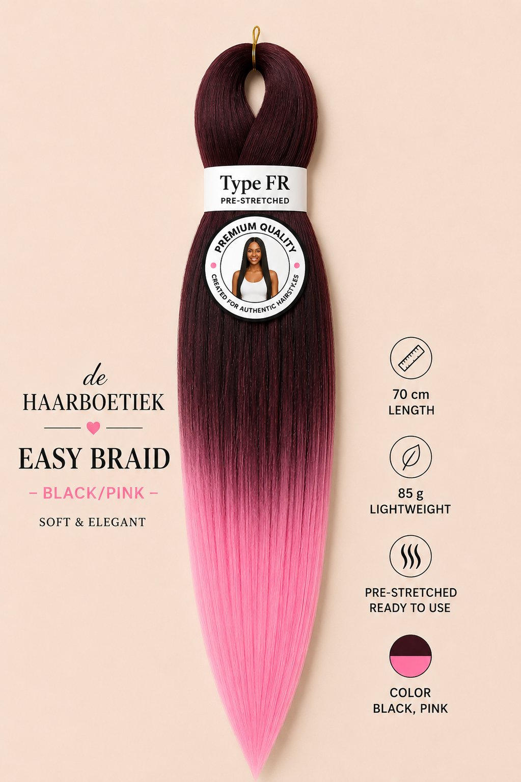 Easy braid ombre rood - roze