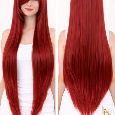 Premium dames pruik rood stijl 80cm voor carnaval feestlooks - De HaarBoetiek