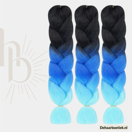 Bundel Deal Ombre Zwart Blauw Licht Blauw Invlecht Haar 60cm – 3 Stuks