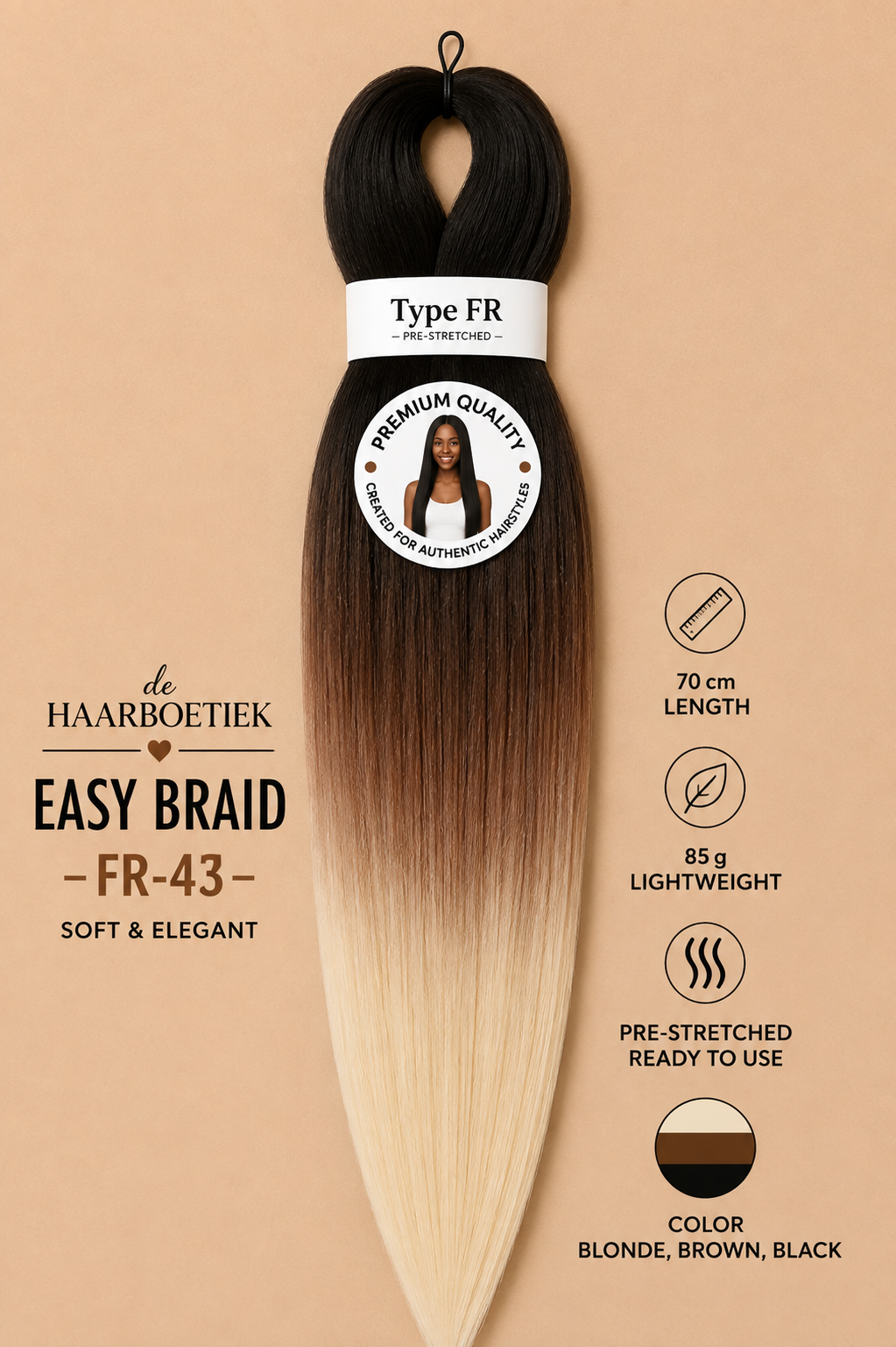 Easy braid invlechthaar bruin-blond ombre